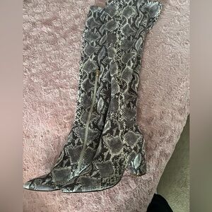 SMASH Shoes Thigh High Snake Print Boots